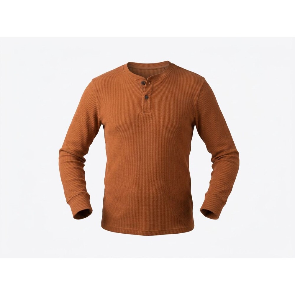The Children’s Place Boys Thermal Henley Shirt Size 10/12 Brown Waffle Knit Top